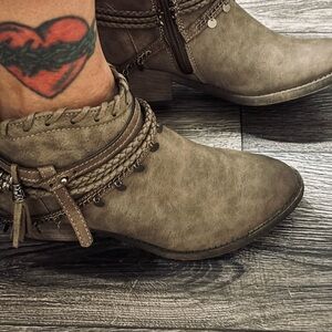 Pop Taupe Ankle Booties with Braided Detail